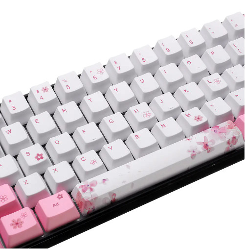 Keycap  PBT dành cho Bàn phím cơ không dây RK61 – Chính hãng Royal Kludge. 61 phím, Hoạ tiết Hoa anh đào, công nghệ in Dye–sub, bền đẹp. OEM Profile.