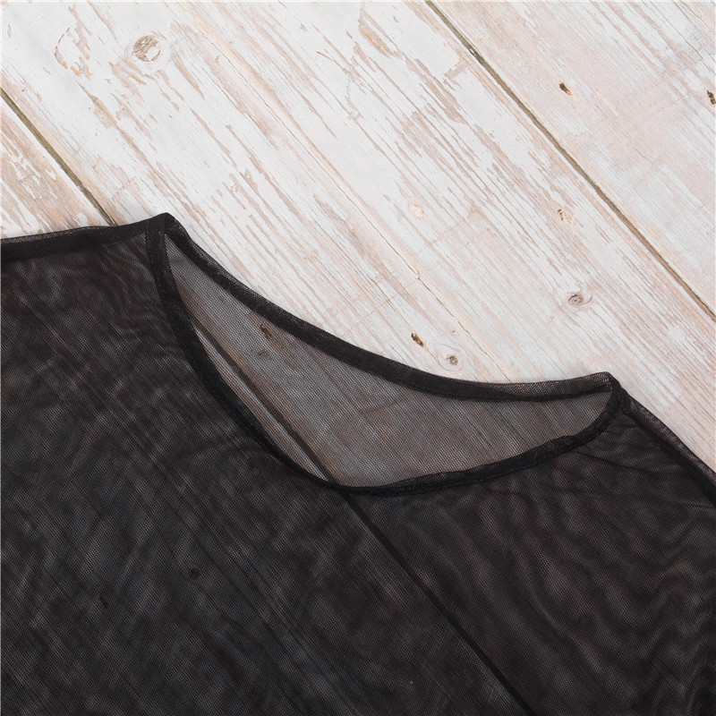 Bodysuit Dài Tay Ôm Body Cổ Tròn Lưới Xuyên Thấu