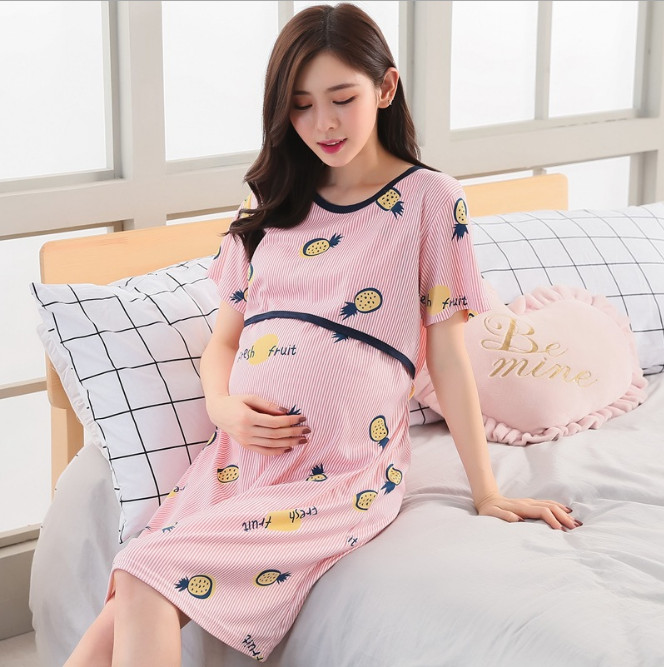 Đầm, váy bầu và sau sinh chất cotton thun có thiết kế cho con bú ngắn tay mặc mùa hè giá rẻ AZ300