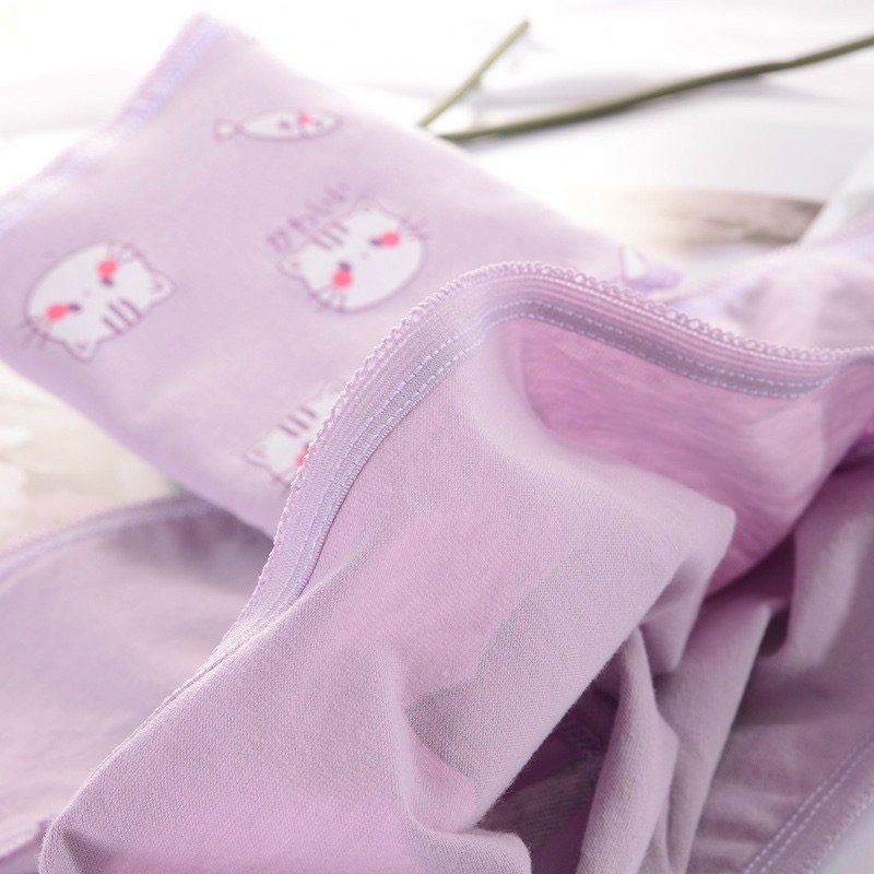 Combo 5 quần lót nữ cotton dễ thương Freesize Mèo tím và con cá