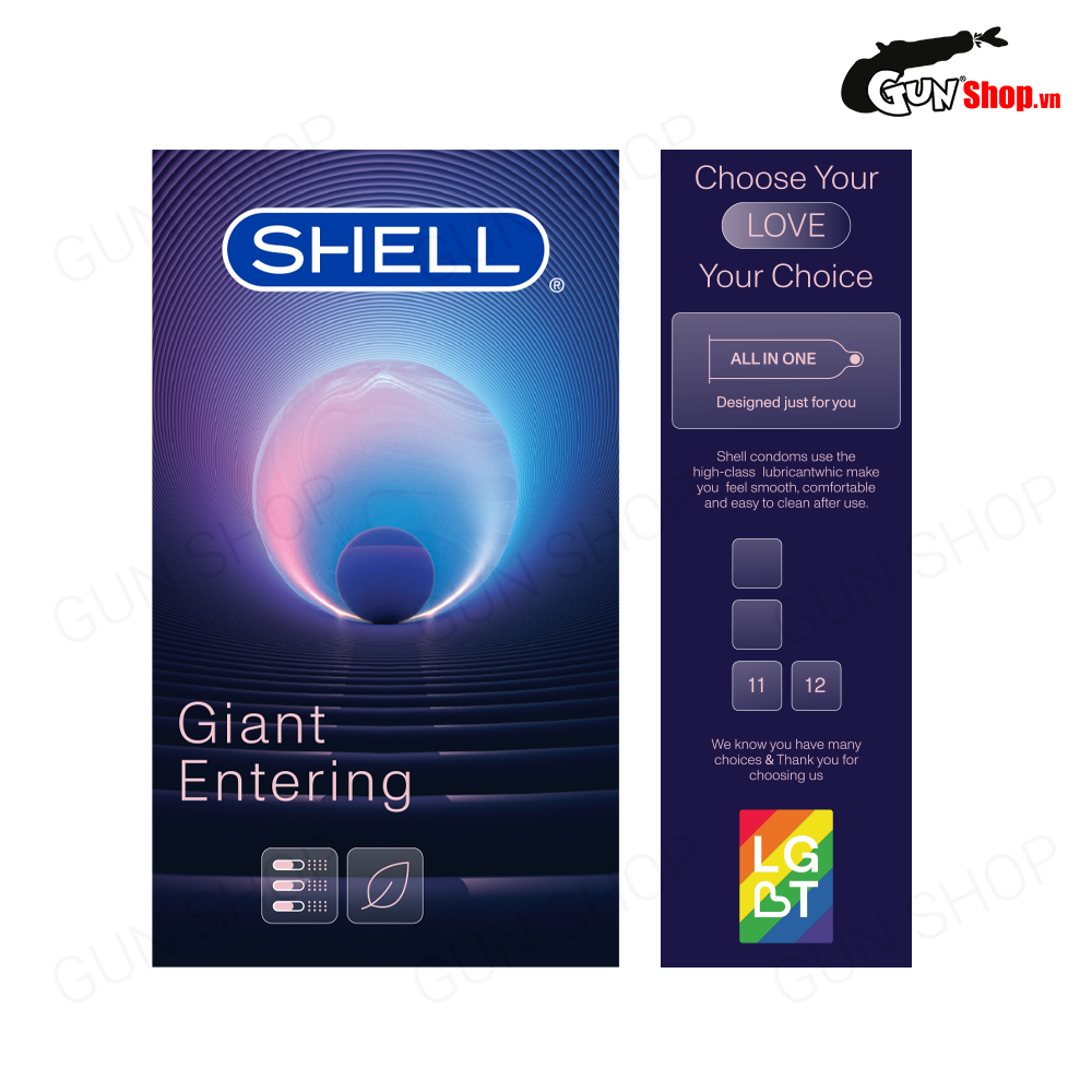 Bao cao su Shell Giant Entering gân nổi, bi tăng 3cm - Hộp 10 cái | SHELL CHÍNH HÃNG