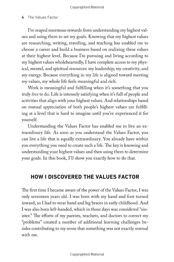 The Values Factor : The Secret to Creating an Inspired and Fulfilling Life