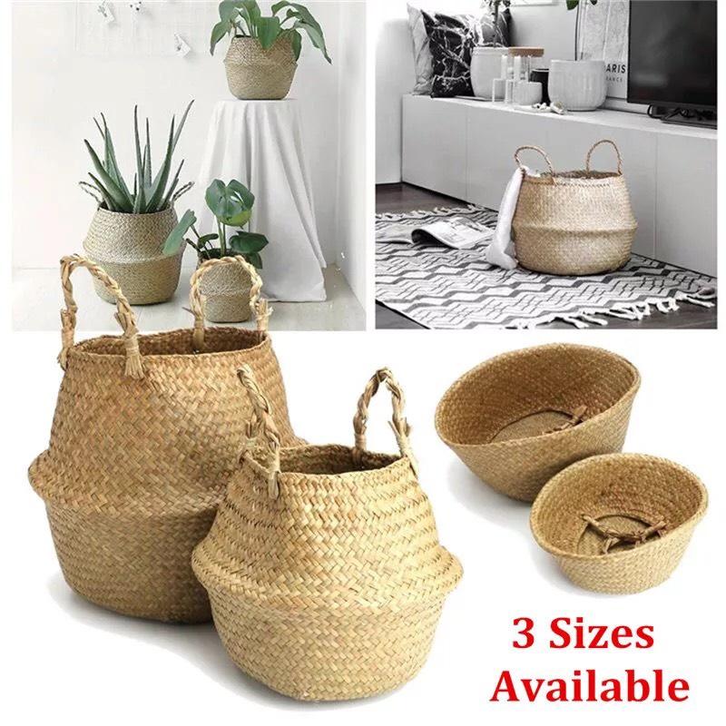 Giỏ Cói Trồng Cây Cảnh Trong Nhà Cỡ Lớn Có Quai Xách Độc Đáo - Giỏ Đựng Đồ Đa Năng Thân Thiện GC-002