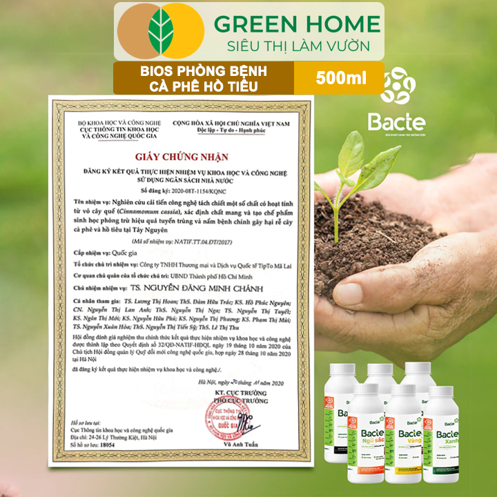 Chế Phẩm Sinh Học Bacte Bios Phòng Bệnh Cà Phê Hồ Tiêu, Green Home, Chai 500ml, Hiệu Lực Nhanh Mạnh
