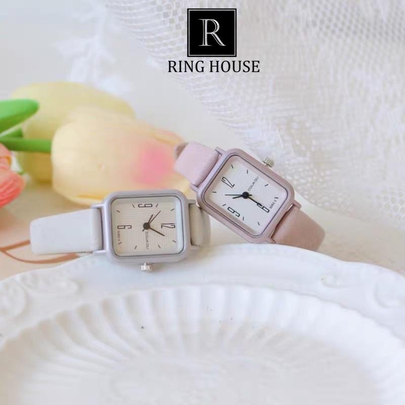Đồng hồ nữ đeo tay Doukou mới mặt chữ nhật chính hãng dây da đẹp giá rẻ Ring House