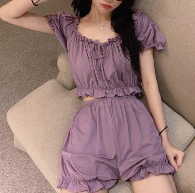 BỘ NGỦ CHUN XINH NỮ MẶC NHÀ TAY BỒNG NHÚN VAI SIÊU ĐẸP MÙA HÈ