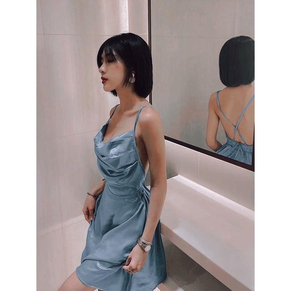 Váy phi xoè cổ đổ hở lưng