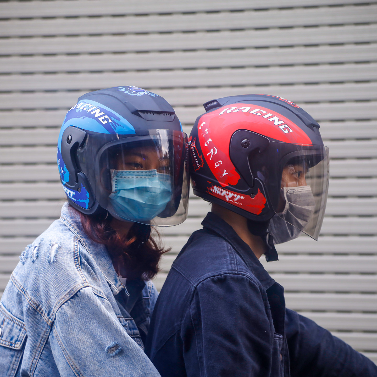 Mũ Bảo Hiểm 3/4 Đầu SRT Tem Racing Kính Phủ Màu Xanh Dương - Mũ Bảo Hiểm Thể Thao Cao Cấp