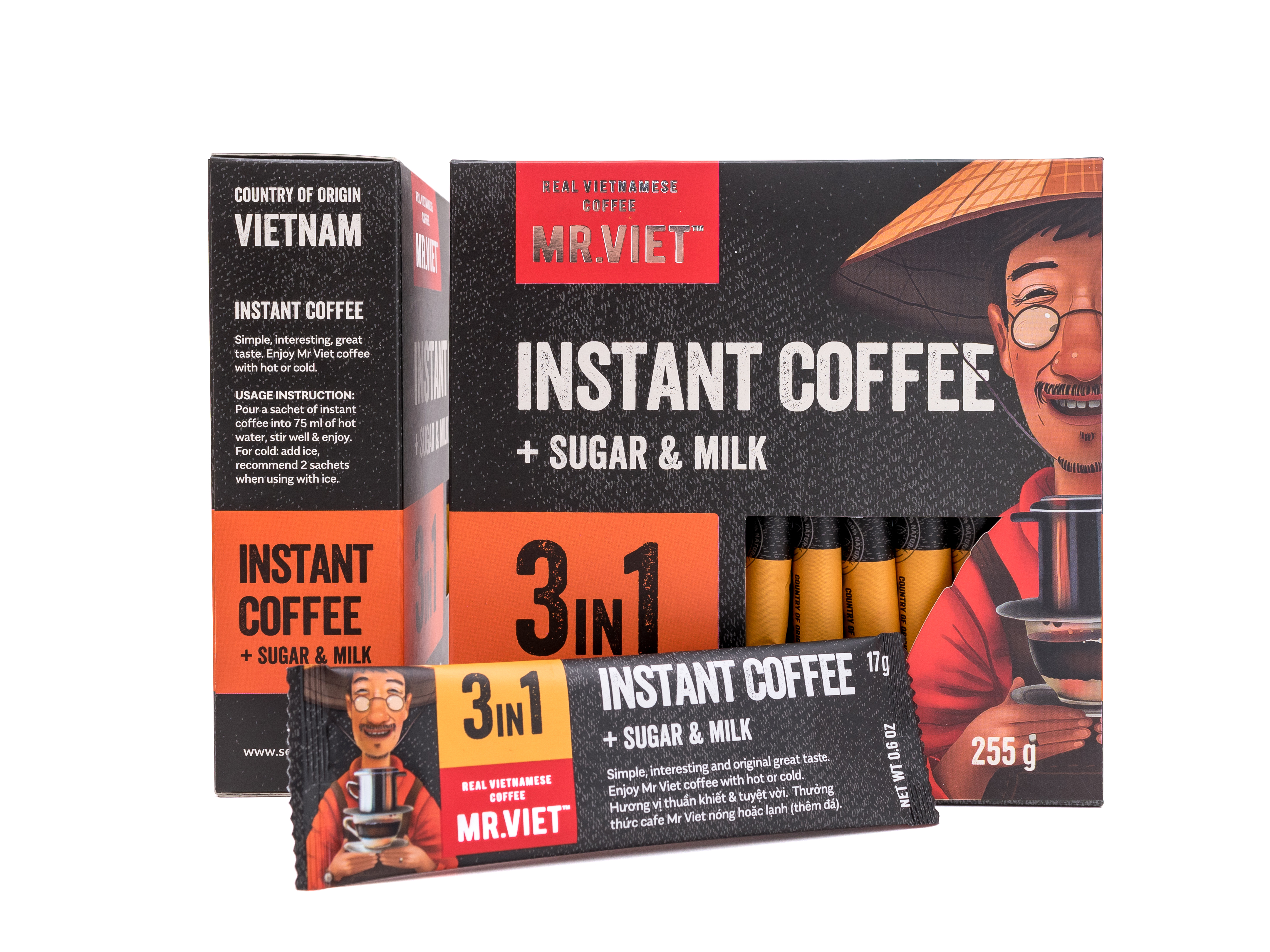 Cà phê Hòa Tan 3 trong 1 MR Viet 255g (Cafe Mr Viet 3 in 1 Instant Coffee)