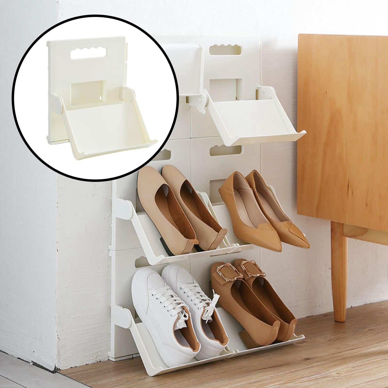 Shoe Storage Rack Shoe Organizer Wall Mount, Stackable Hanger Punch Free Narrow Shoe Shelf Folding Shoe Rack for Garage Door Bathroom Hallway
