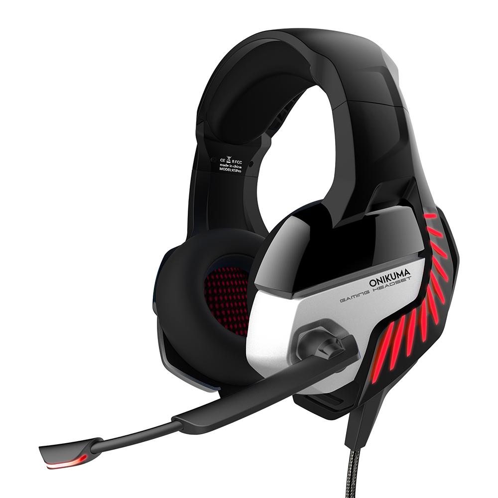 Tai nghe có dây ONIKUMA K5 PRO dùng để chơi game với Bộ điều khiển 50mm Micrô có thể điều chỉnh Chất lượng âm thanh HiFi - Màu đỏ