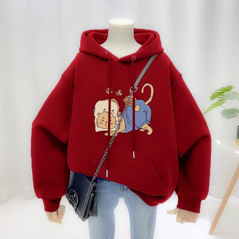 Áo hoodie nam nữ chuột trộm bánh mì chất nỉ bông siêu dày , phom rộng size từ 37 đến 65kg