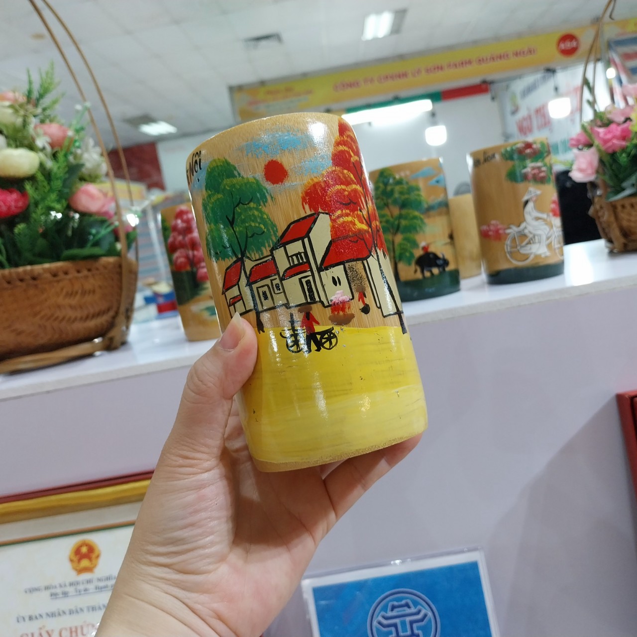 Cốc Tre, Ly Tre vẽ tay phong cảnh quê hương Việt Nam, cốc đựng bút, quà tặng, trang trí, trồng cây