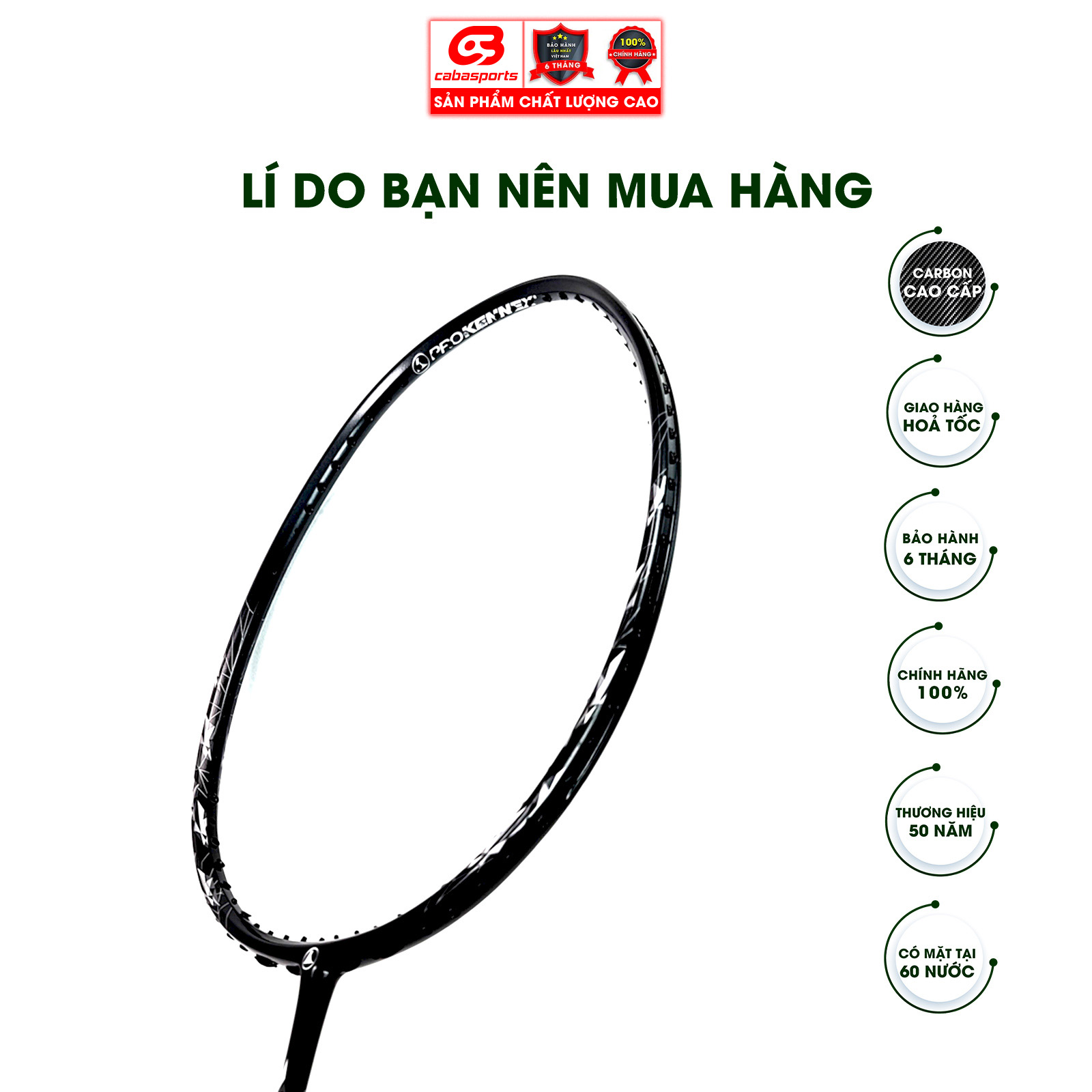 Vợt cầu lông chính hãng carbon thể thao chuyên công siêu mạnh ProKennex Thunder 7003 (1 cây) - Tặng kèm quấn cán và túi vải Cabasports