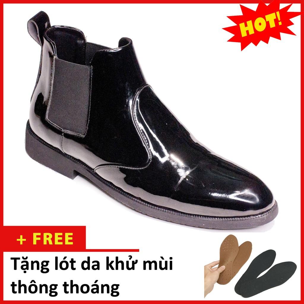 Giày Boot Nam Cổ Chun Da Bóng Màu Đen Sang Trọng Và Phong Cách - CB520-BONGCHUN