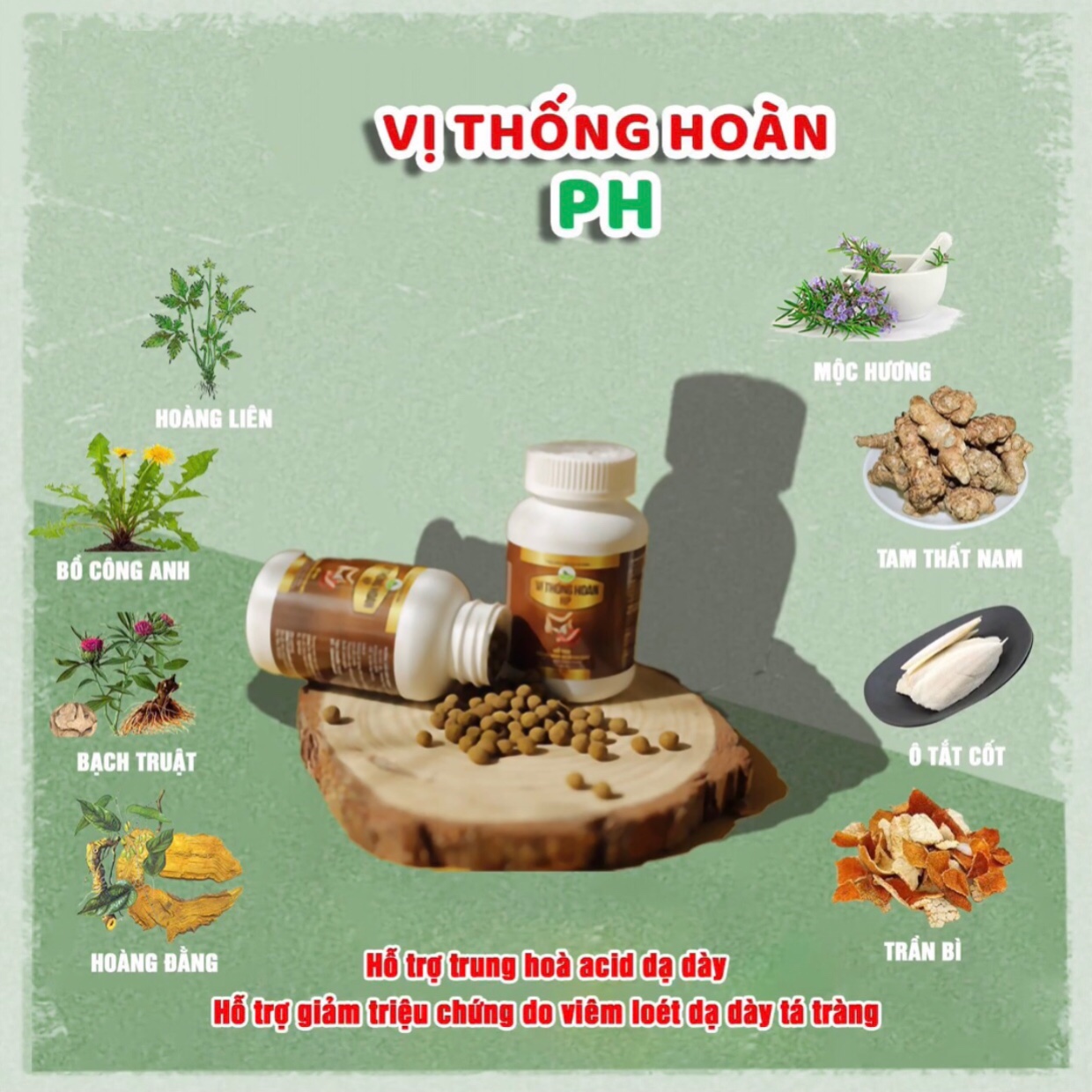 Viên uống thảo dược hỗ trợ các bệnh dạ dày lọ 90g đông y Hòa Phương HP1I
