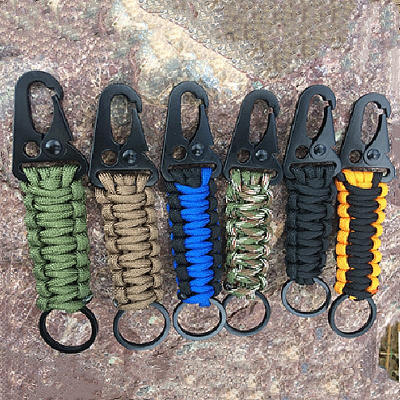 Outdoor Keychain Ring Camping Carabiner Military Paracord Cord Rope Camping Survival Kit Emergency Knot Bottle Opener Tools