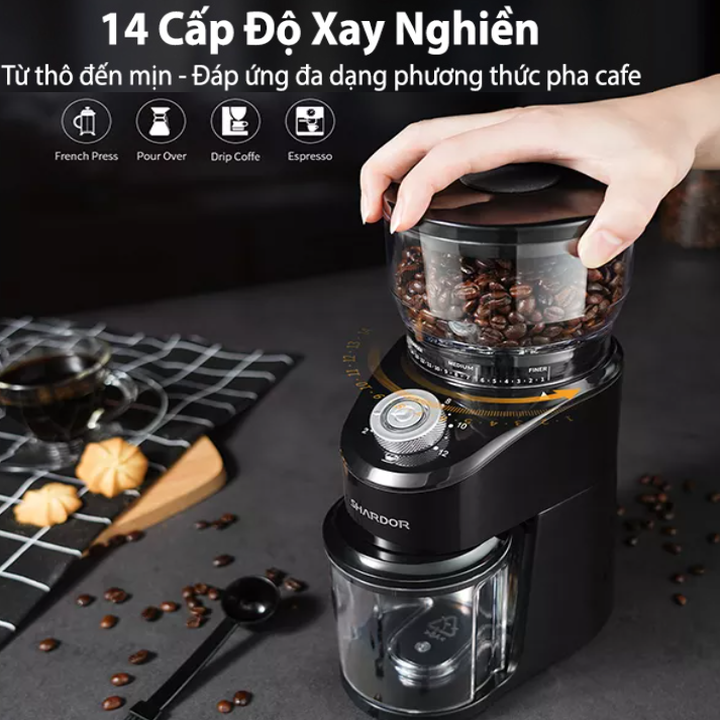 Máy xay hạt cà phê cao cấp Shardor CG845B công suất 200W, tích hợp 14 chế độ xay, dễ dàng tháo lắp vệ sinh- Hàng chính hãng