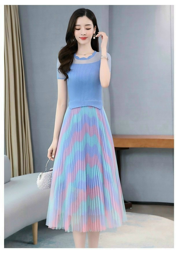 ĐẦM XÒE  REN DẬP LY CHÂN VÁY MÀU GỢN SÓNG