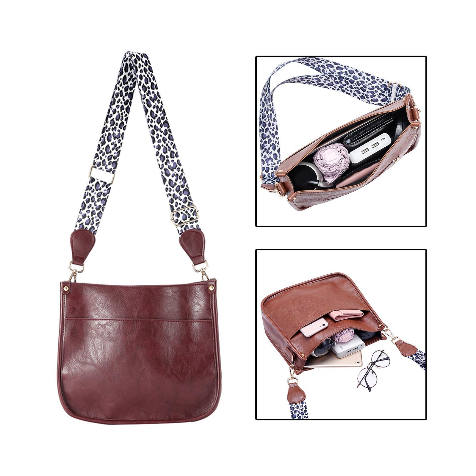 PU Leather Women Single Shoulder Bag, Leopard Straps Shoulder Purse Casual Crossbody Bag for Mobile Phone Travel Shopping Exhibition Girls