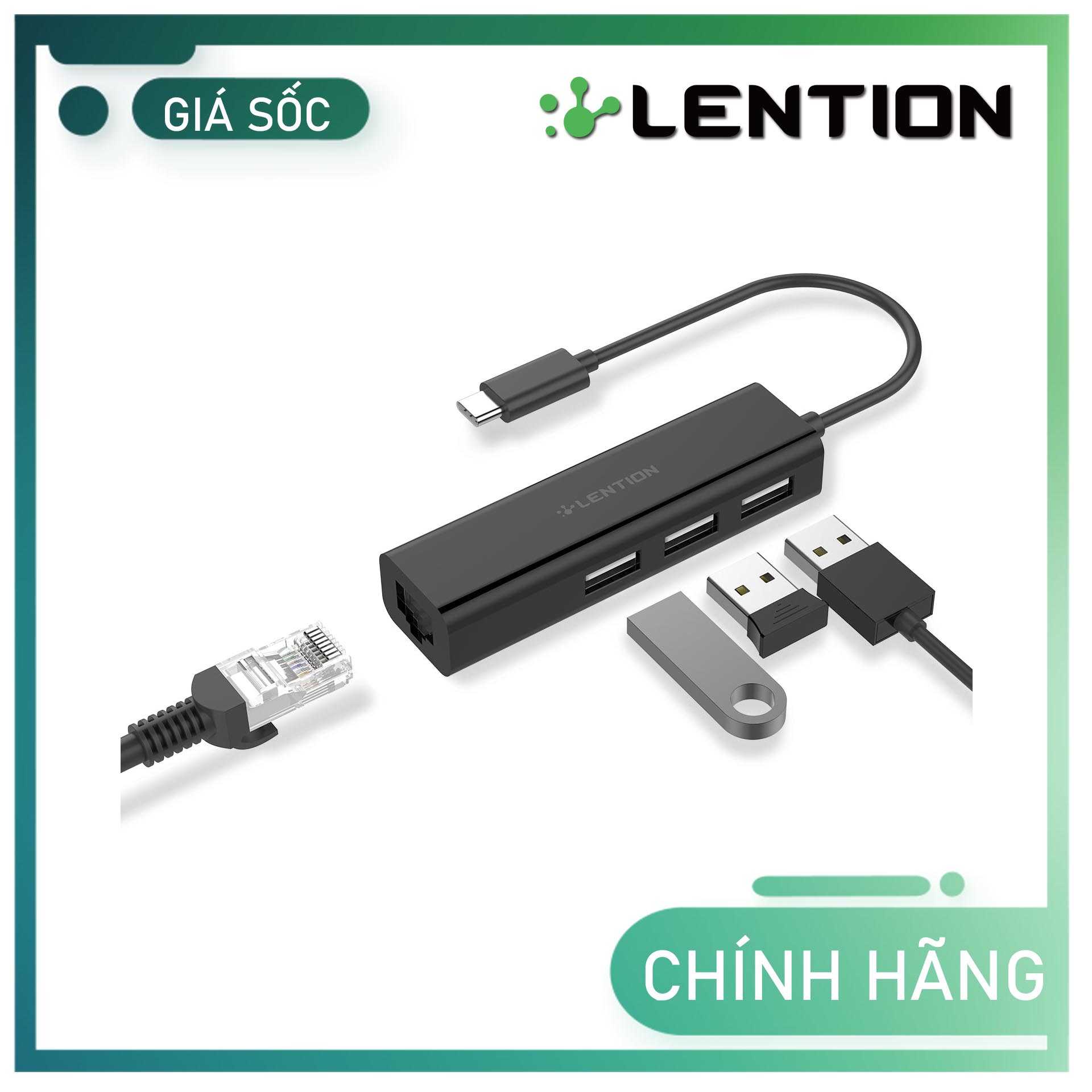 Bộ chuyển đổi USB-C 4 trong 1 Lention UC-USB2.0 Hàng Chính Hãng