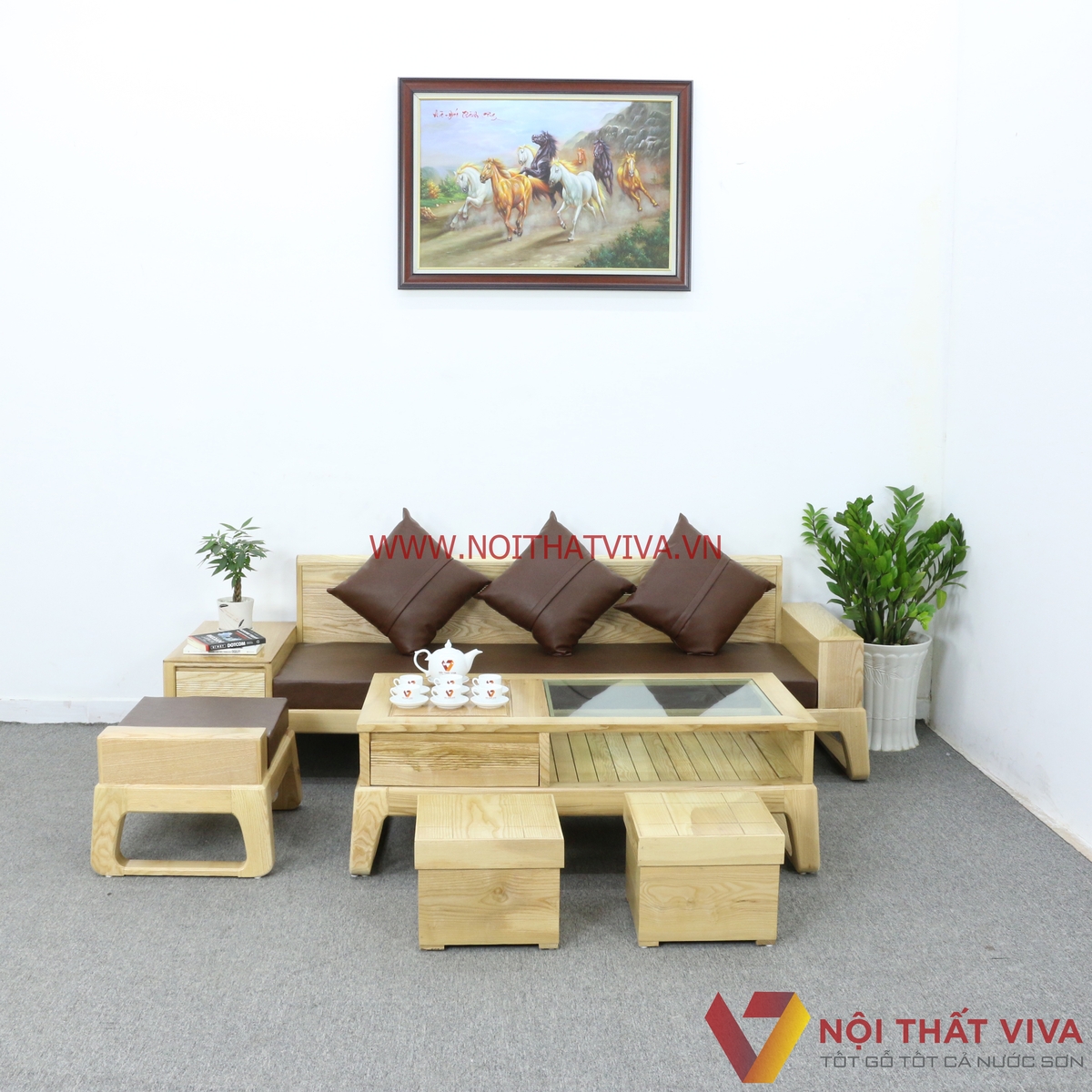 Bộ Sofa Gỗ Sồi Nga Tự Nhiên Có Nệm Hiện Đại Đẹp Giá Rẻ