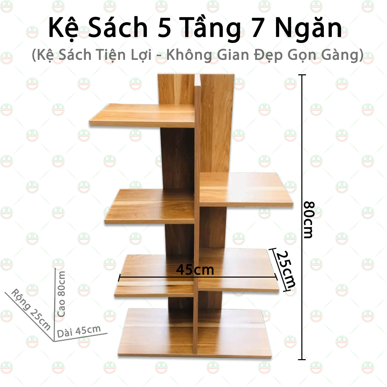 (Nội Thất Đẹp) Kệ Gỗ 5 Tầng 7 Ngăn Vuông Chữ T Để Sách Báo Hình Xương Rồng KhoNCC Hàng Chính Hãng - NLM-KG5T7NT (Màu Giao Ngẫu Nhiên)