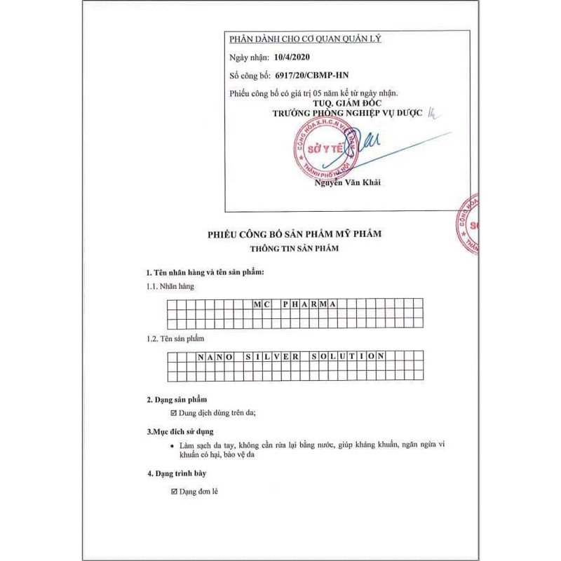 Dung dịch Nano Bạc MC Pharma khử mùi khử khuẩn cho xe ô tô, nhà cửa, văn phòng dùng cho máy phun khói