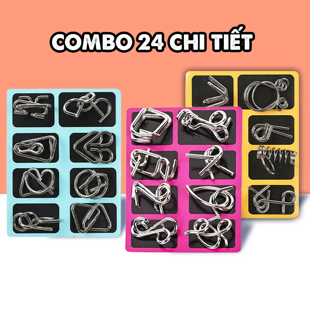 Combo 24 Móc Khóa IQ | Đồ Chơi Phát Triển Trí Tuệ Thông Minh Cho Trẻ, Tư Duy Mở Khóa Loại Tốt Không Gỉ, ĐÈN TRANG TRÍ , ĐỒNG HỒ TREO TƯỜNG
