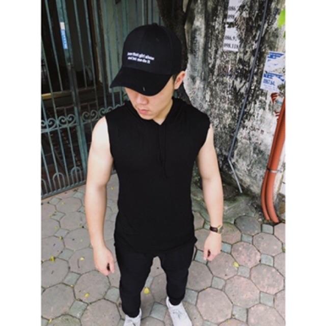 Áo thun tanktop ba lỗ có nón chuẩn gym trơn