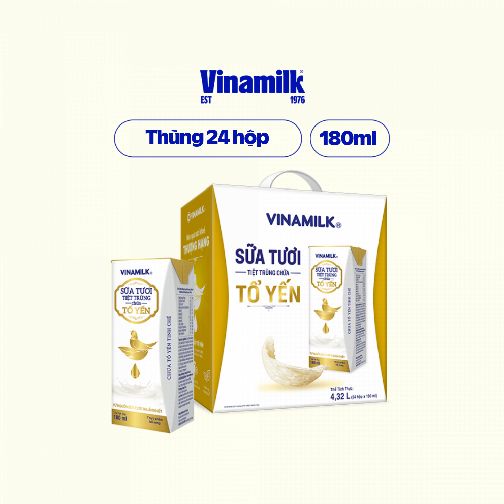 Thùng 24 Hộp Sữa Tươi Tiệt Trùng Chứa Tổ Yến Vinamilk 180ml