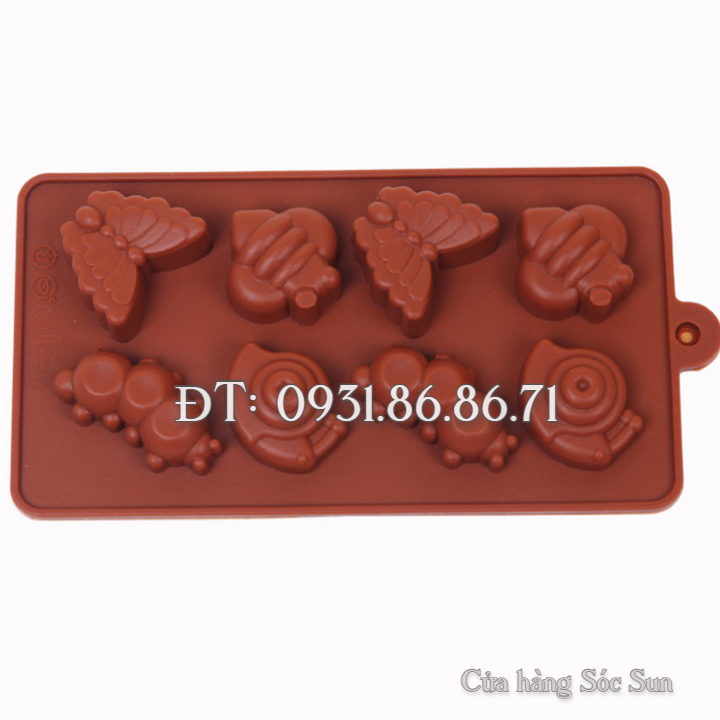 Khuôn silicon 8 con bướm, con sâu, con bọ - Mã số 1271