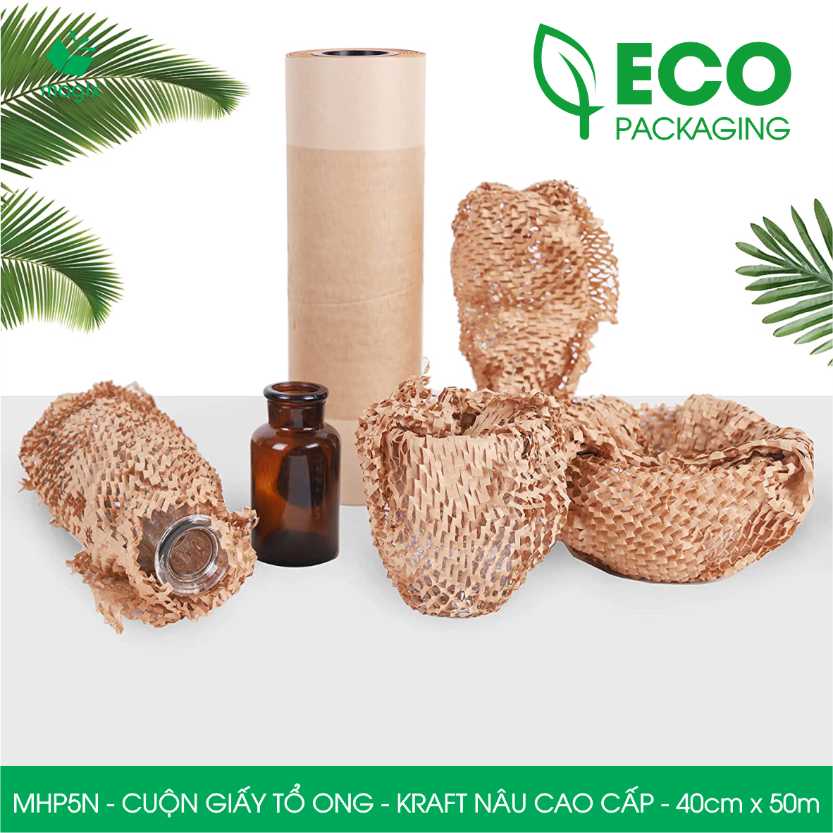 MHP5N - 40cm x 50m - Cuộn giấy tổ ong chống sốc - Kraft nâu Cao Cấp - Giấy gói hàng, gói quà