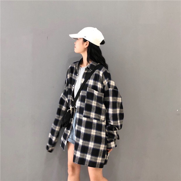 Áo sơ mi unisex form rộng - somi nam nữ sọc số 15