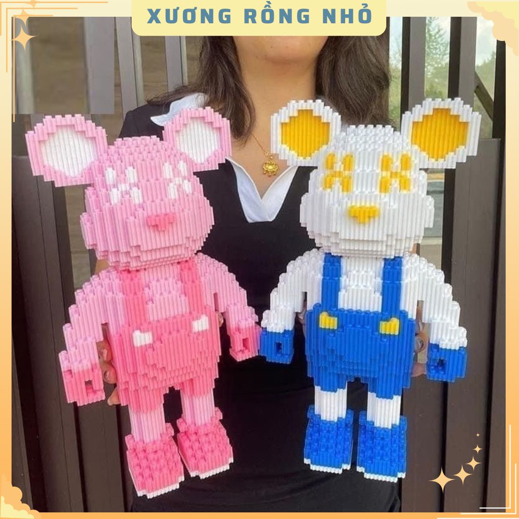 Đồ Chơi Lắp Ráp Gấu Đôi Bearbrick 35Cm Cho Bé Lắp Ghép Xương Rồng Nhỏ