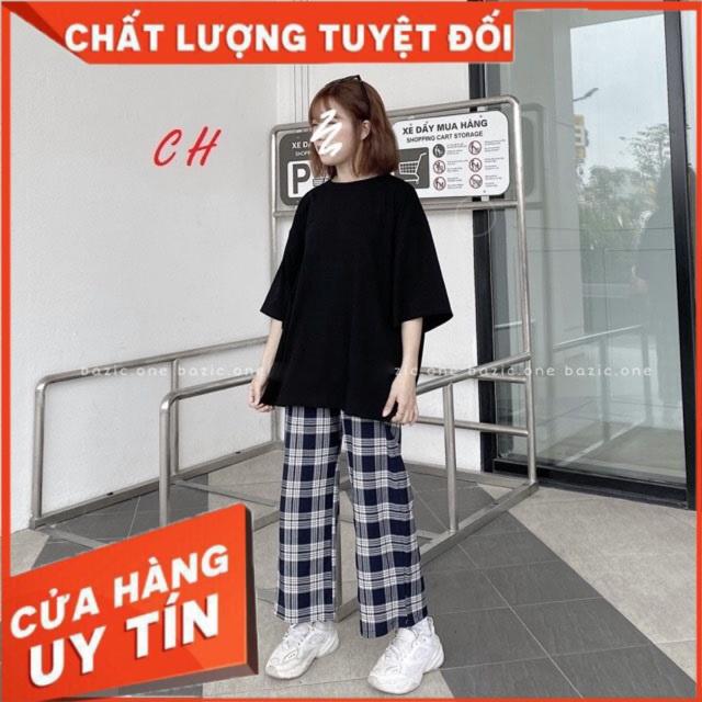 Sét áo thụng trơn + quần kẻ đen CH12