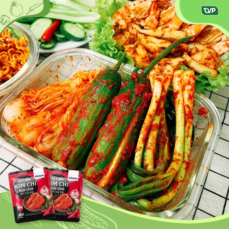 Combo 2 gói bột gia vị muối kim chi Gungon 2 bước chuẩn  vị Hàn Quốc làm được 1.4kg kimchi