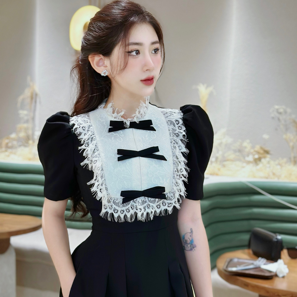 Đầm Thiết Kế MAY CH108 Dáng A Chất Liệu Tuyết Mưa Phối Ren - Váy Thiết Kế Sang Trọng Chuẩn MAY