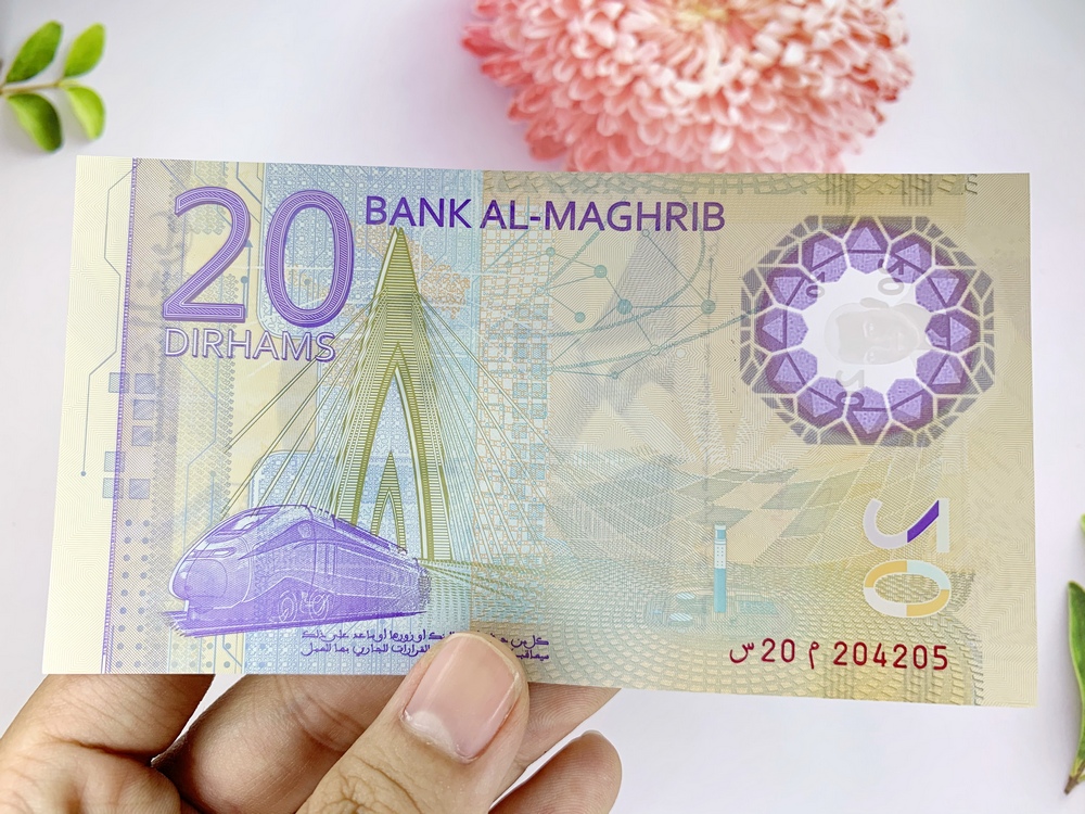 Tiền 20 Dirhams của Morocco ở châu Phi , tiền Polyme , tặng phơi nylon bảo quản tiền