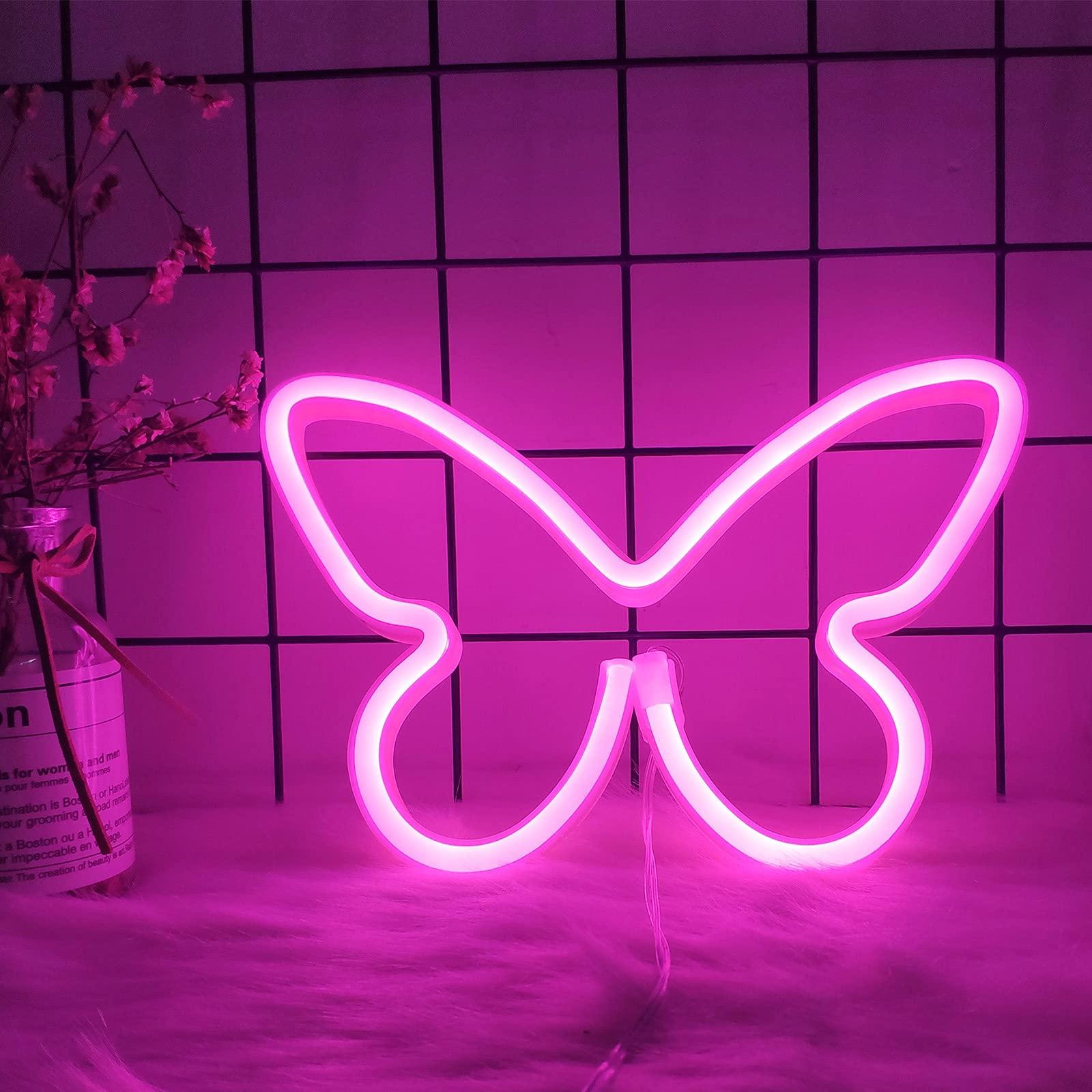 Rosa Butterfly neon Butterfly Butterfly Neon Dấu hiệu USB / Pin Đèn đêm Đèn tường Quà tặng tốt nhất cho đám cưới Lễ kỷ niệm trang trí tường sinh nhật Bữa tiệc cắm trại Phòng khách phòng khách