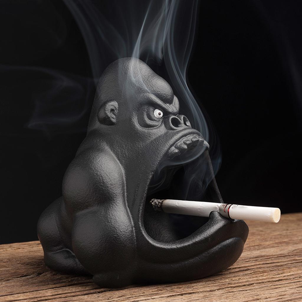 Ceramic Ashtray Orangutan Shape Big Mouth Cartoon Animal Large Capacity Ash Tray Holder Incense Cone Burner for Car Home Office
