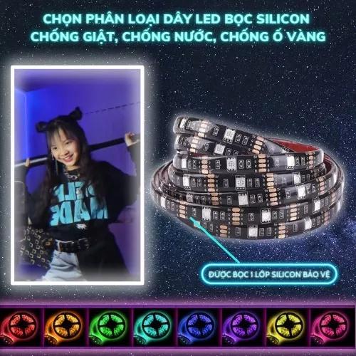 Đèn LED dây 5V dài 5m RGB 16 triệu màu điều khiển qua ĐIỆN THOẠI - CHỐNG NƯỚC IP65 - NHÁY THEO NHẠC kết nối bằng USB