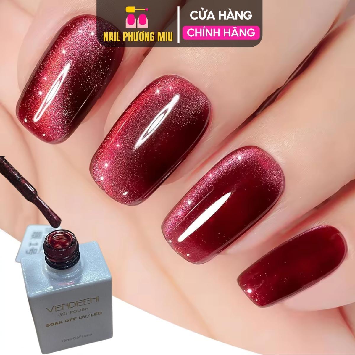 Sơn Mắt Mèo Đỏ VENDEENI R21-03 Chai 15ml Làm Nail Siêu Đậm Mướt, Sơn Gel Mắt Mèo Đỏ Nhũ Hạt Siêu Mịn