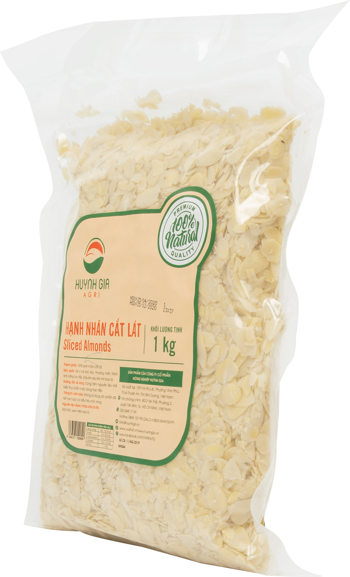 Hạnh nhân tươi cắt lát FAMINUTS bịch 1kg làm bánh, nấu chè khúc bạch