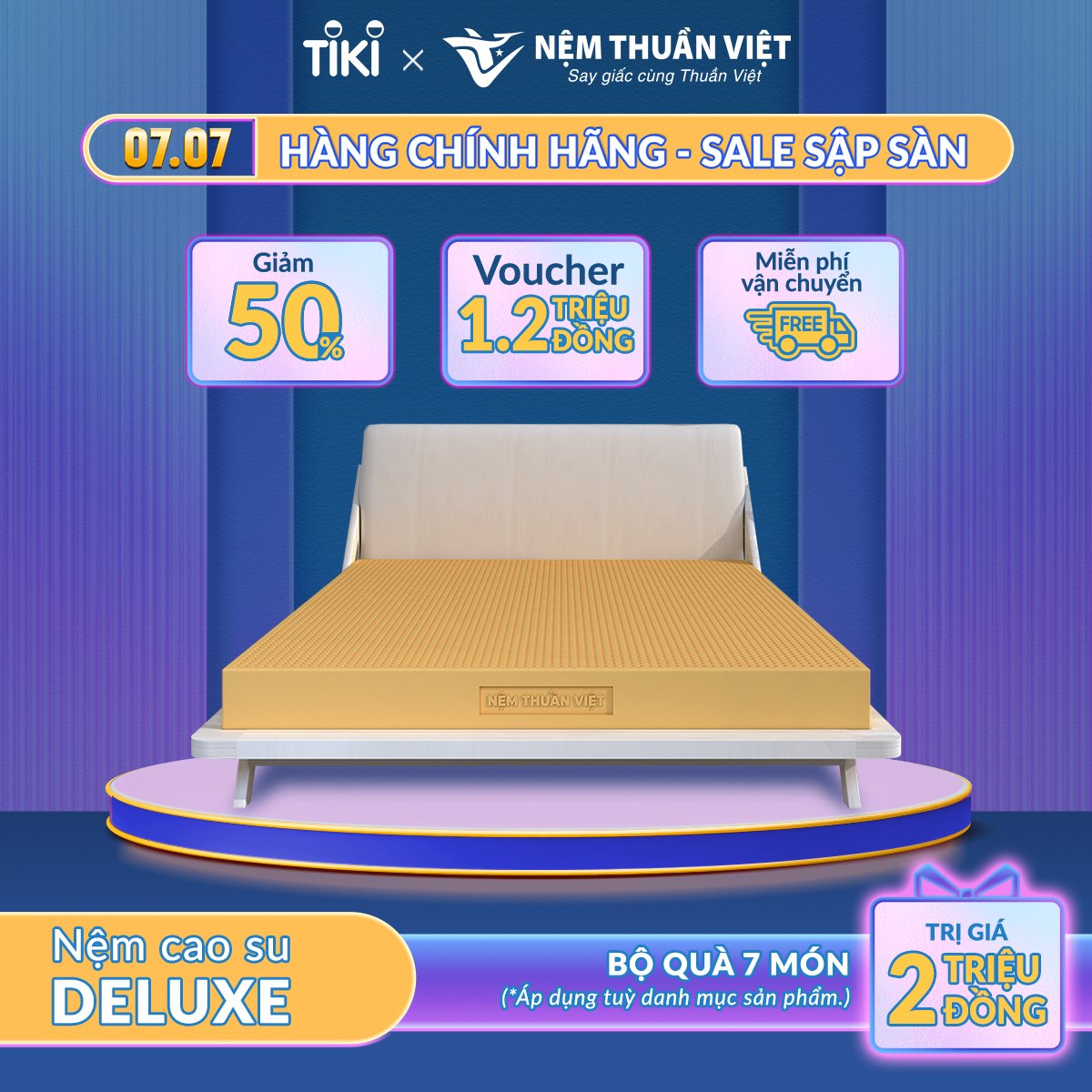 (1m4x2mx5cm) Nệm Cao Su Thuần Việt Deluxe 100% Cao Su Thiên Nhiên, Bền Bỉ, Thoáng Mát, Êm Ái