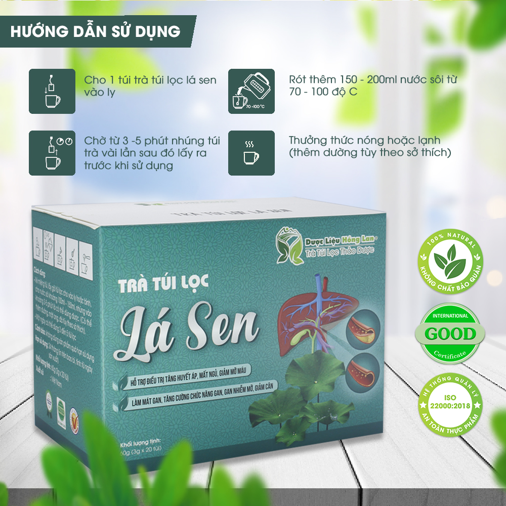 Trà Túi Lọc Lá Sen 60g (20gói x 3g) Dược Liệu Hồng Lan