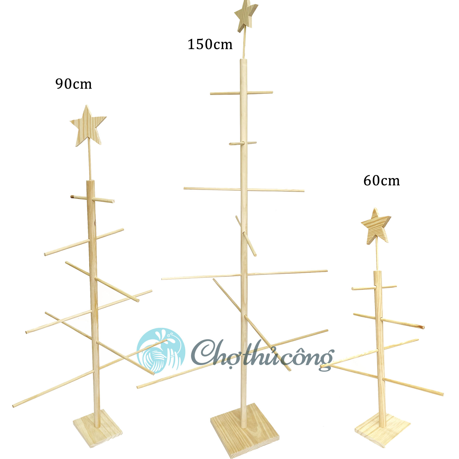 Cây thông noel gỗ thông tự nhiên cao 60cm, 90cm, 150cm lắp ráp gọn nhẹ, decor handmade - Cây thông noel mini trang trí giáng sinh