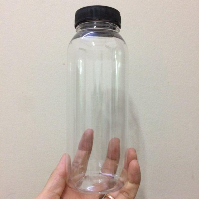 10 chai nhựa PET tròn cổ rộng nắp đen 330ml