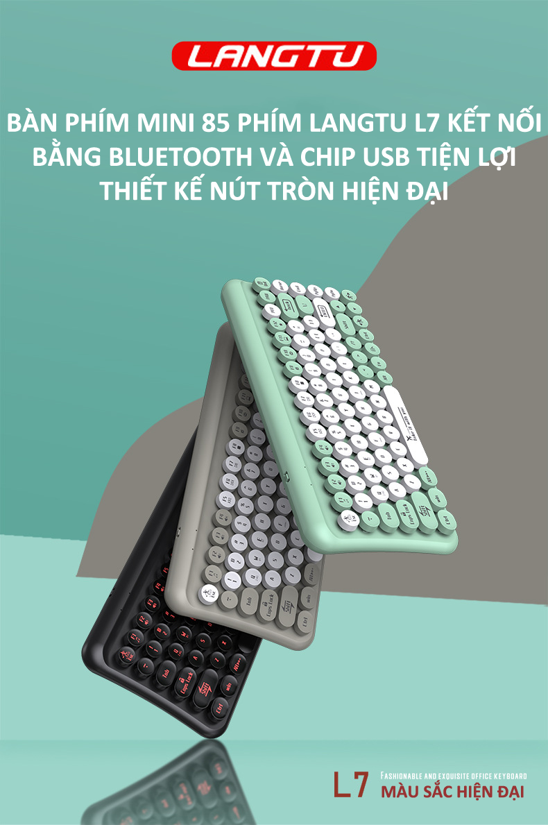 Bàn phím mini 85 phím LANGTU L7 kết nối bằng BLUETOOTH và chip USB tiện lợi thiết kế nút tròn hiện - Hàng Chính Hãng