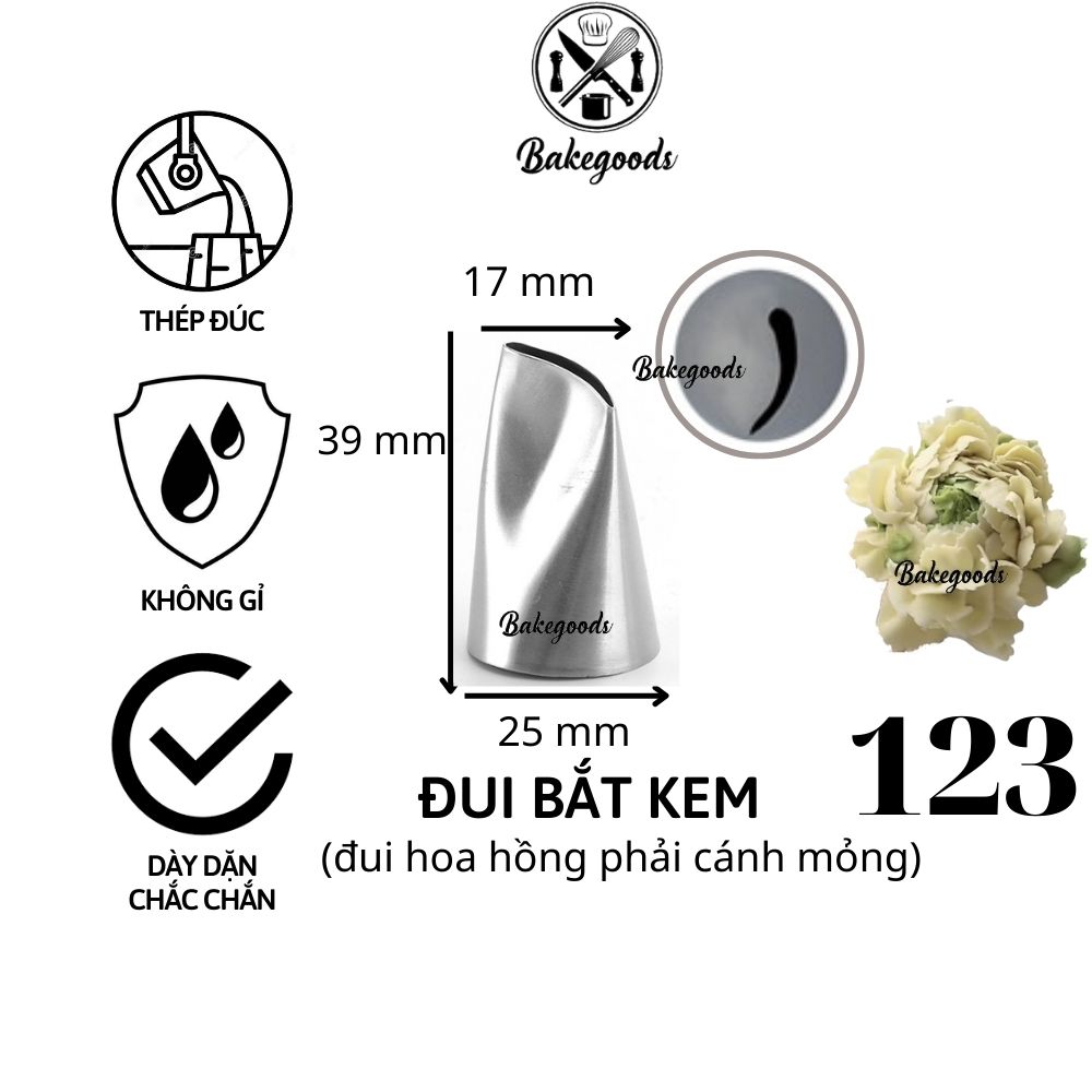 Đui bắt kem 123 cánh mỏng, Đuôi bắt cánh hoa hồng thẳng trang trí bánh bằng thép không gỉ đúc liền khối dày dặn